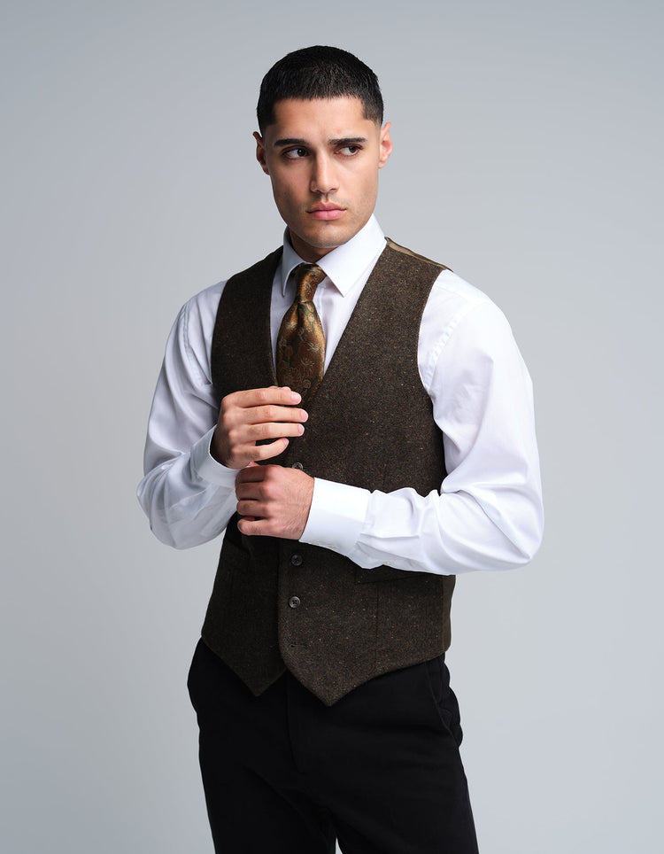 Dark Olive Donegal Wool Waistcoat - Gresham Blake Online