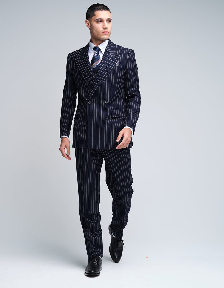 Double Breasted Navy Chalk Stripe Suit - Gresham Blake Online