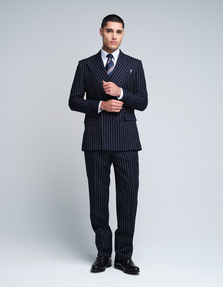 Double Breasted Navy Chalk Stripe Suit - Gresham Blake Online