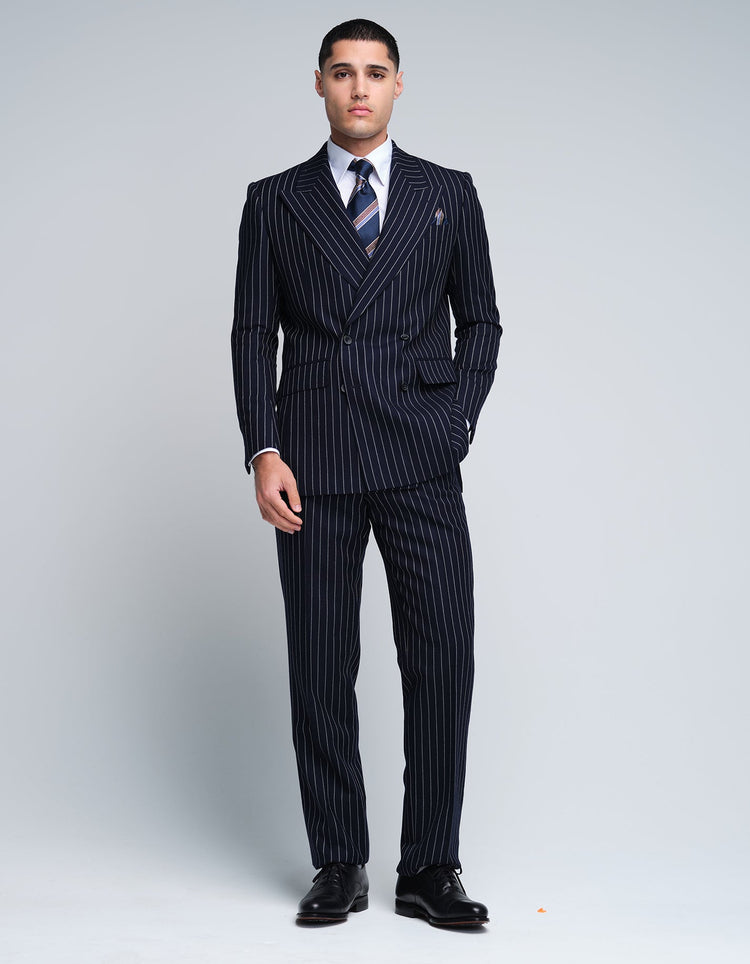 Double Breasted Navy Chalk Stripe Suit - Gresham Blake Online
