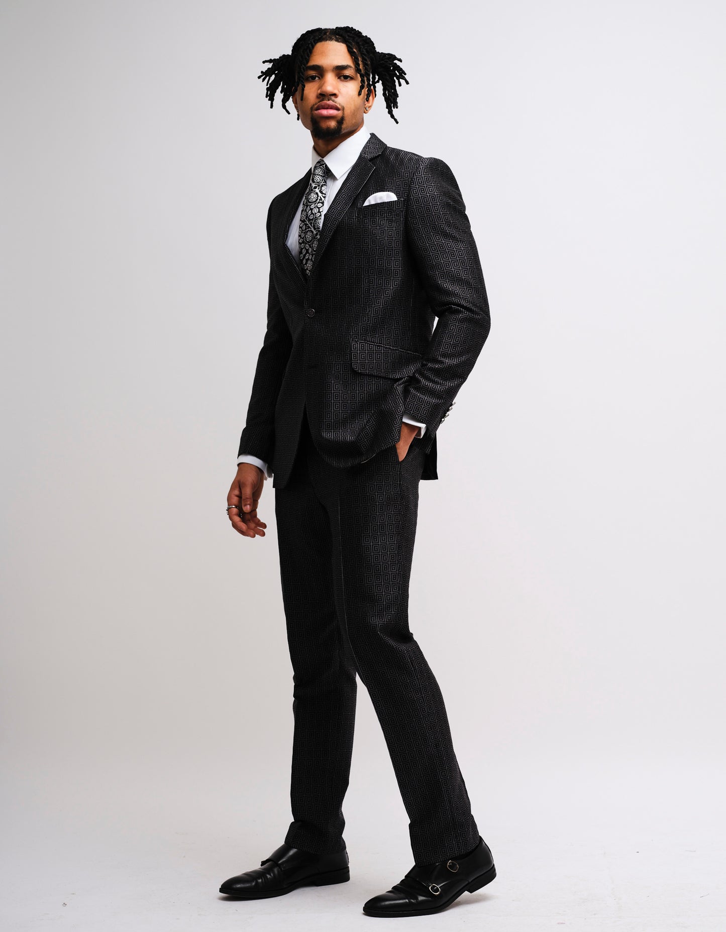 Black & Charcoal GB Monogram 2 Piece Suit GOLD COLLECTION