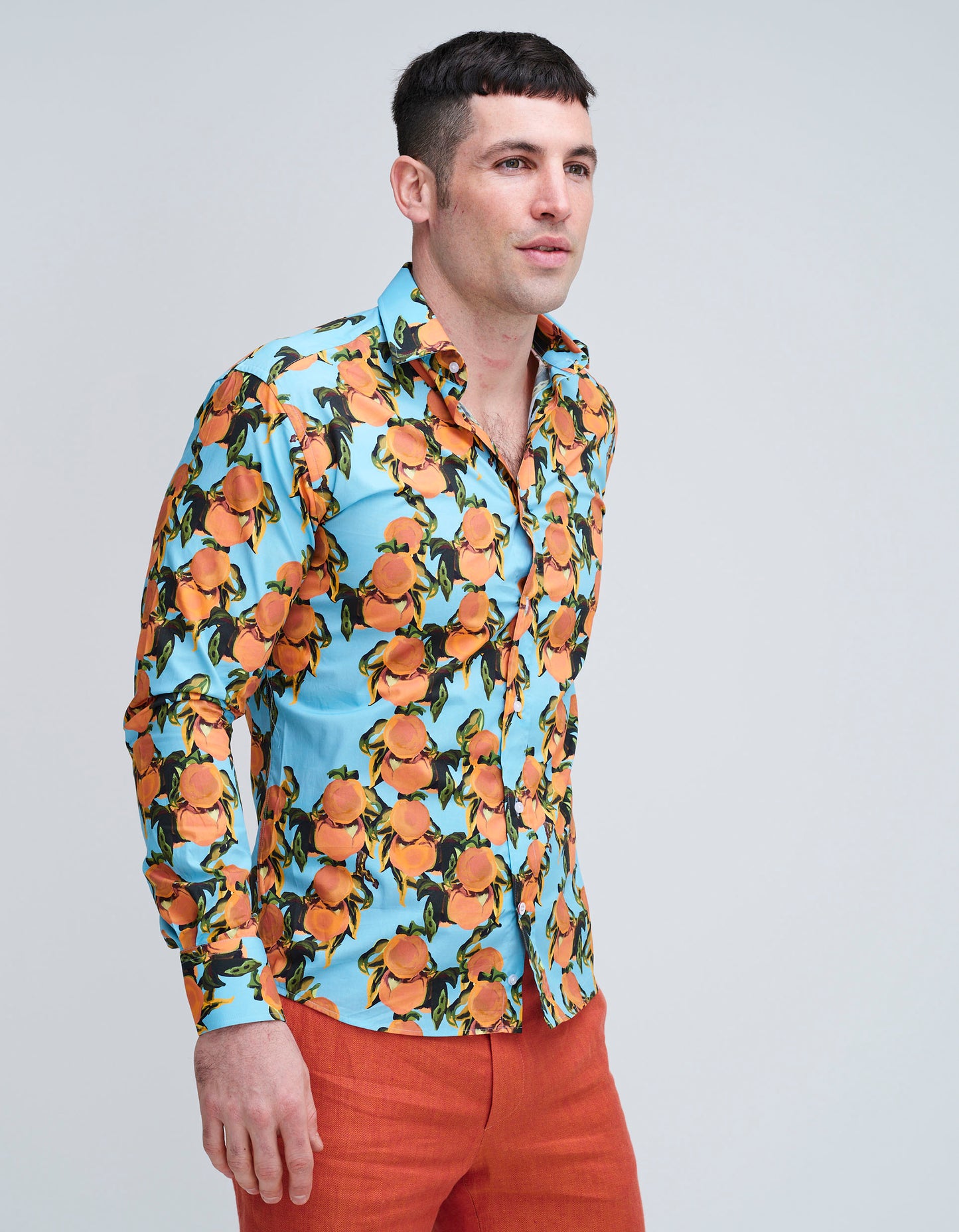 peach print cotton shirt
