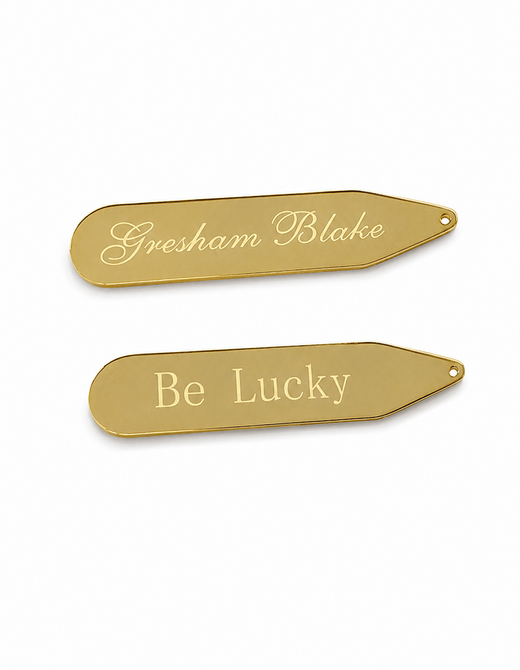 Gold "Be Lucky" Collar Stays - Gresham Blake Online