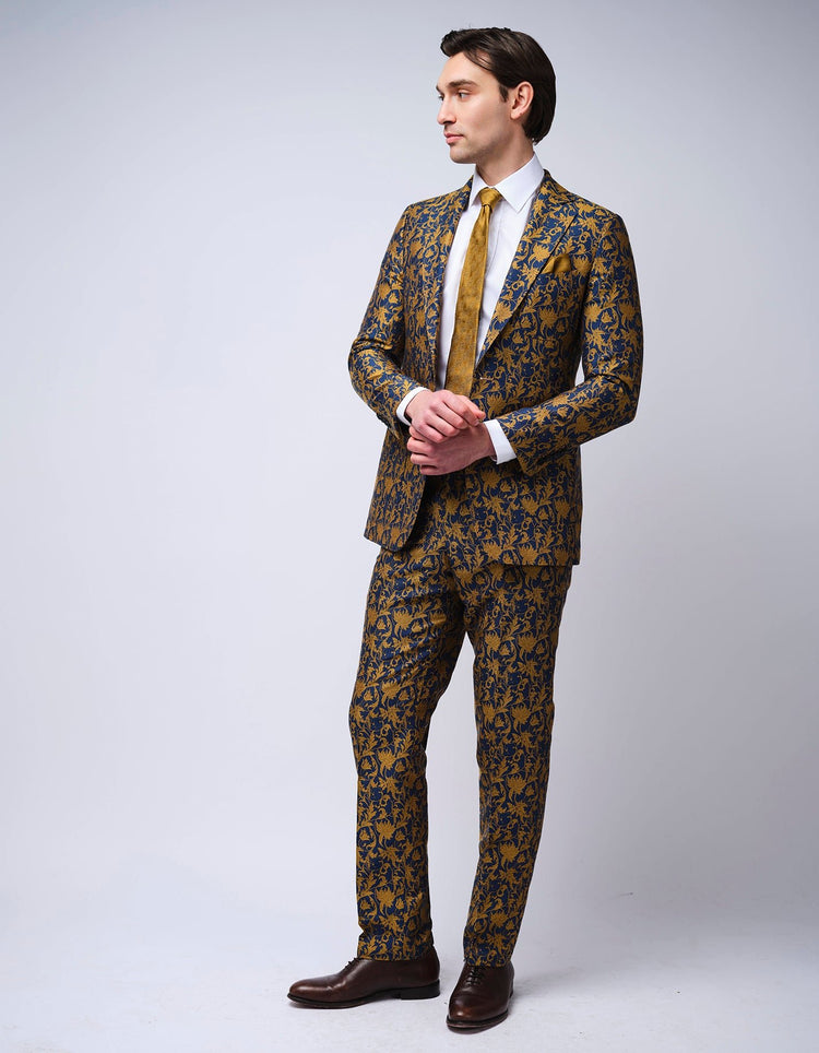 Gold & Navy Jacquard Jacket - Gresham Blake Online