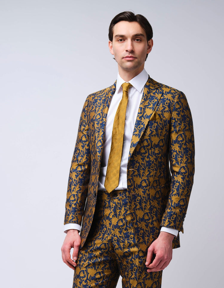 Gold & Navy Jacquard Jacket - Gresham Blake Online