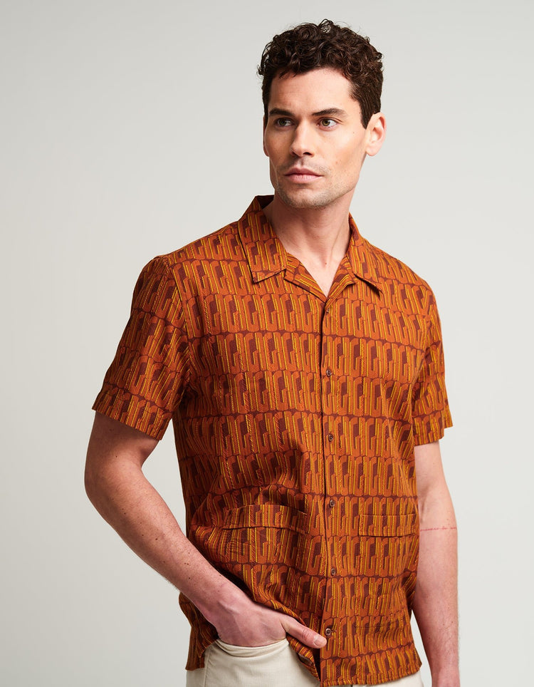 Graphic GB Red Jacquard Bowling Shirt - Gresham Blake Online