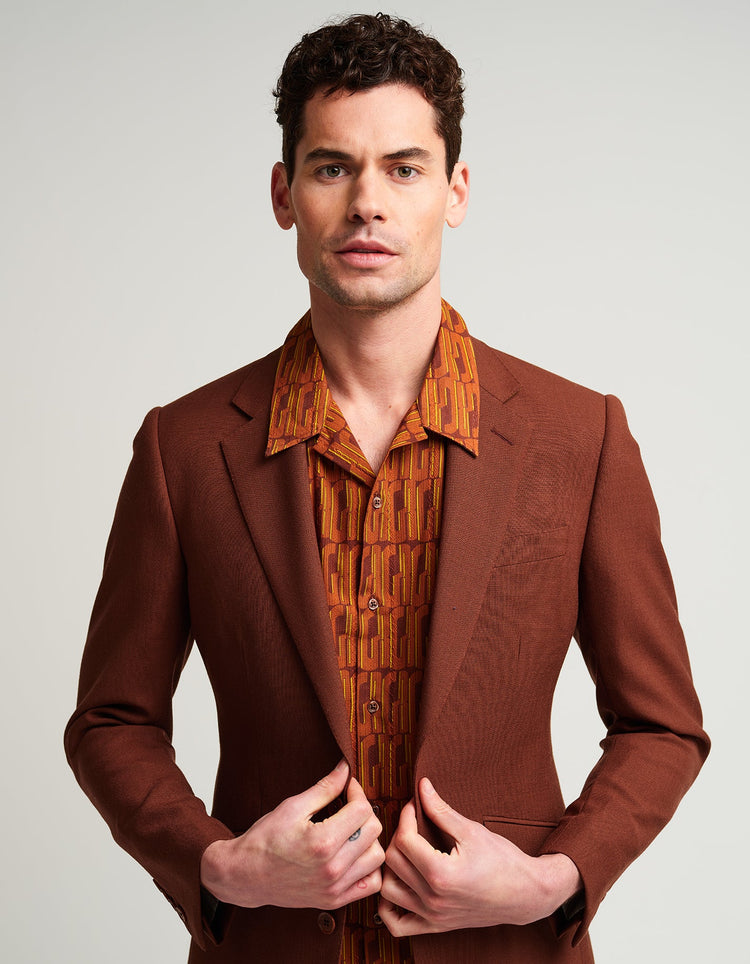 Graphic GB Red Jacquard Bowling Shirt - Gresham Blake Online