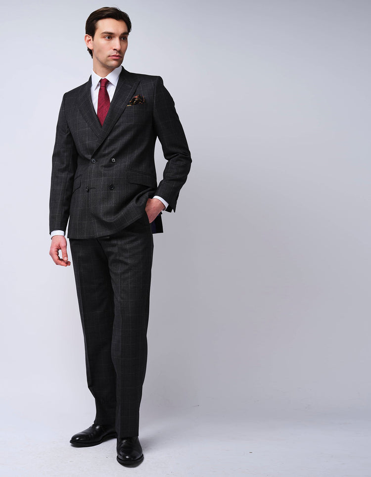Grey Check Double Breasted Wool Suit - Gresham Blake Online