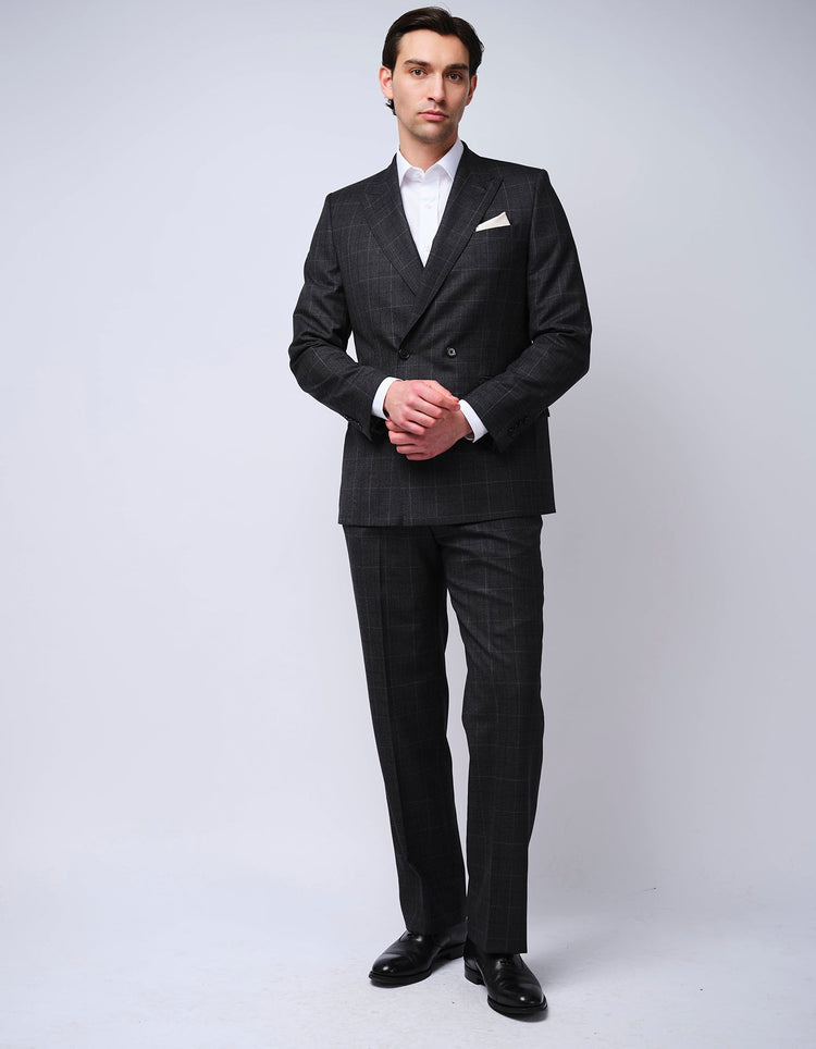 Grey Check Double Breasted Wool Suit - Gresham Blake Online