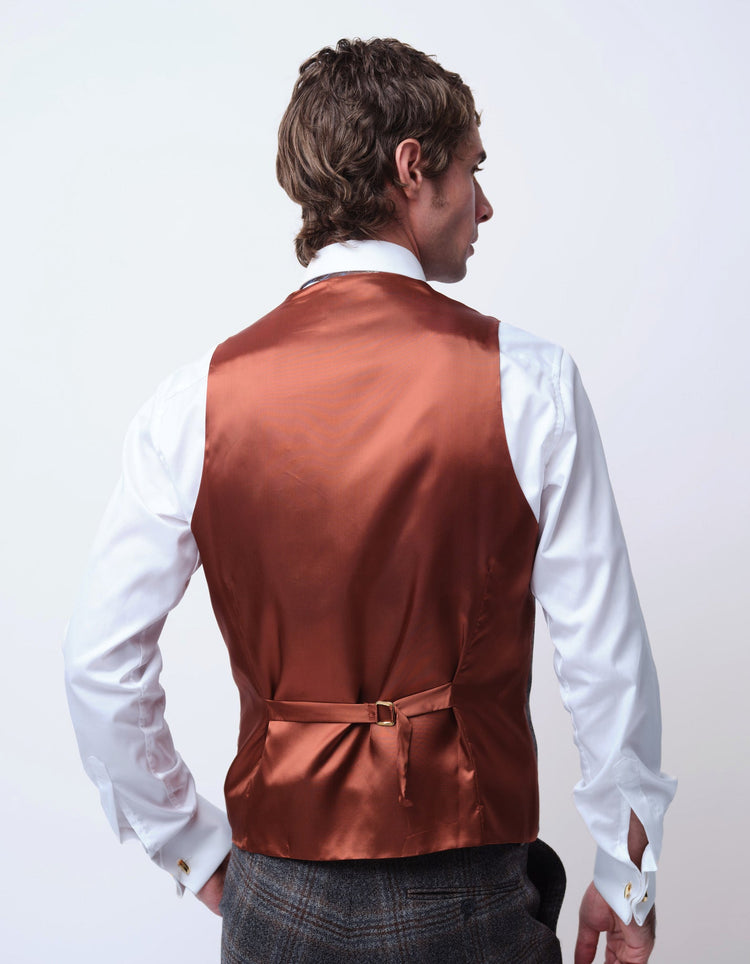Grey Merino Wool Check Waistcoat - Gresham Blake Online