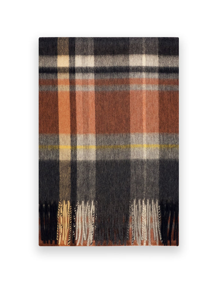 Grey & Orange Check Cashmere Scarf - Gresham Blake Online