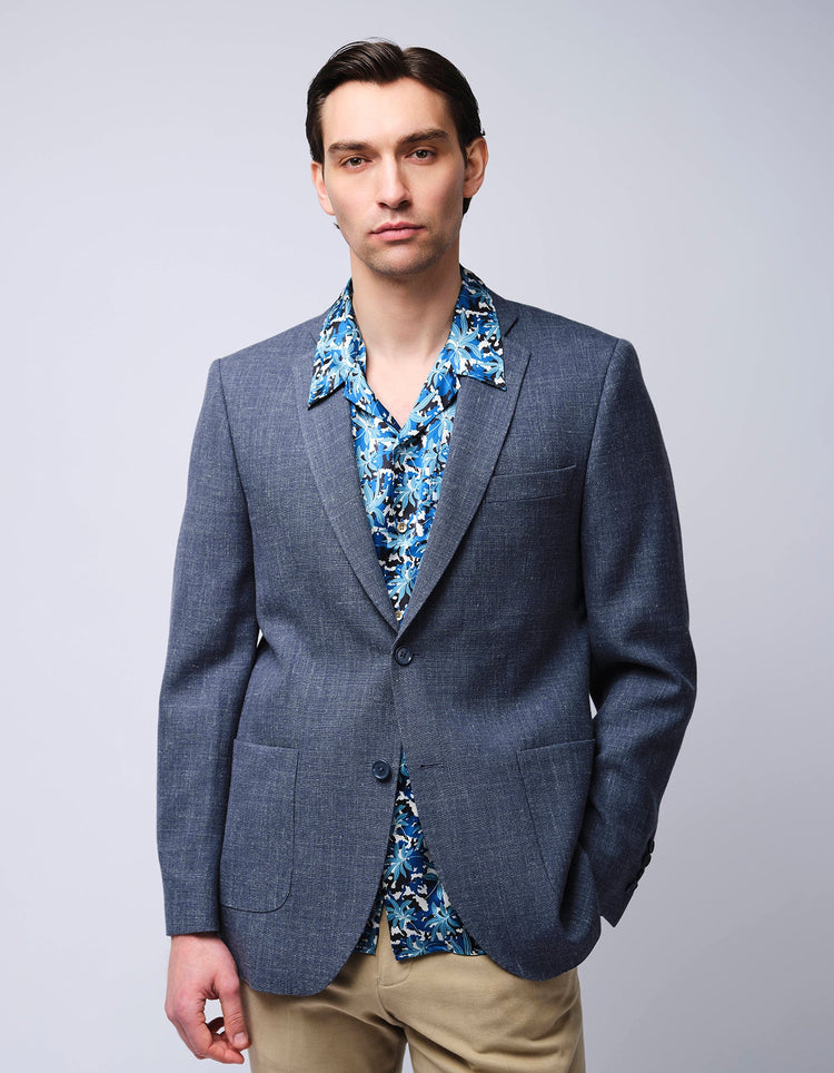 Light Blue Wool Linen Jacket - Gresham Blake Online