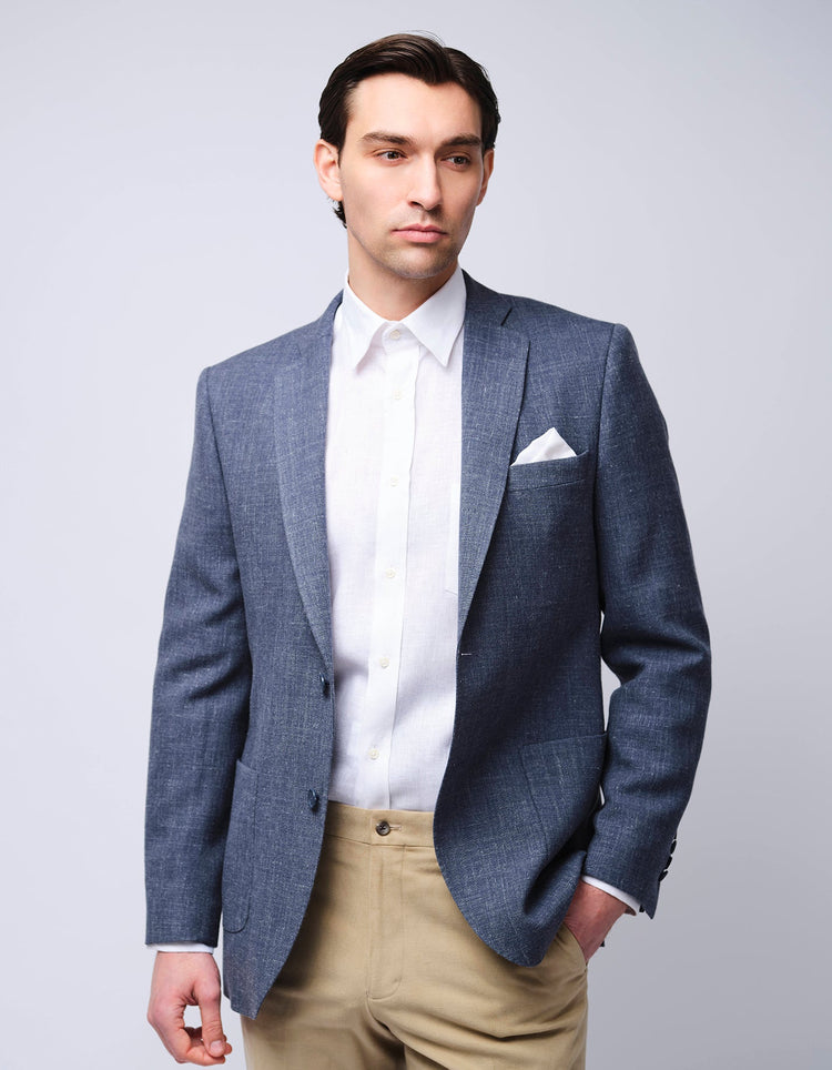 Light Blue Wool Linen Jacket - Gresham Blake Online