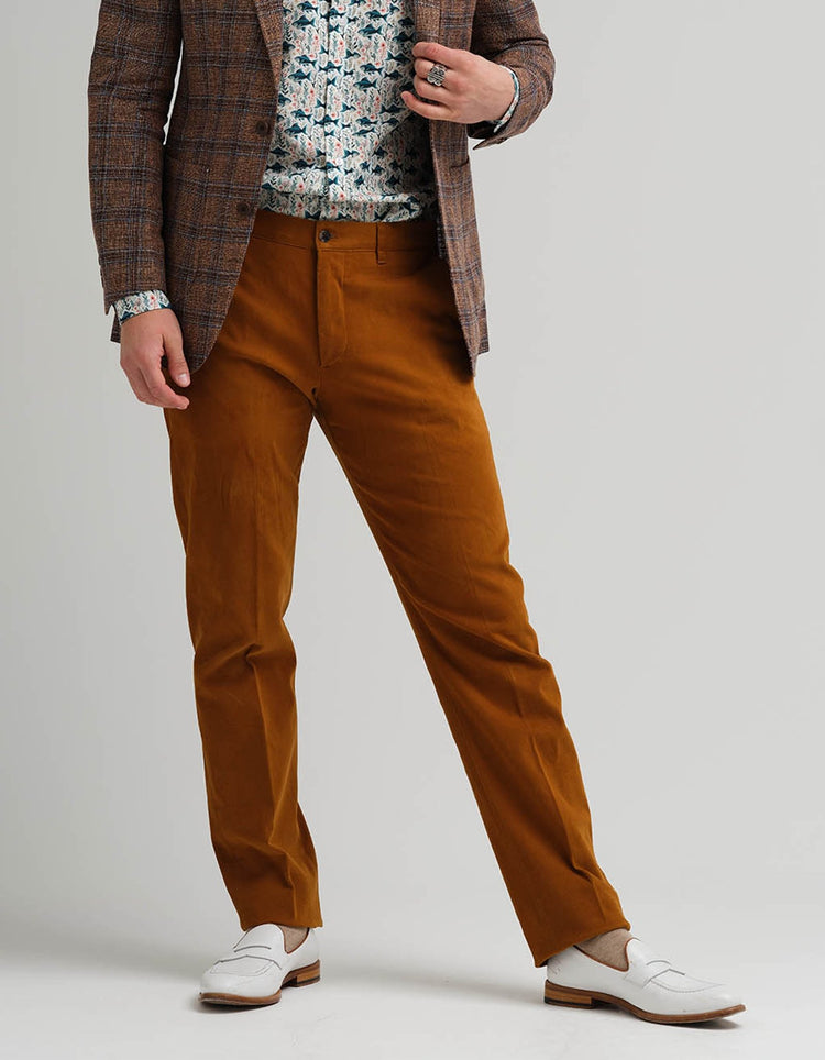 Light Brown Cotton Stretch Chino - Gresham Blake Online