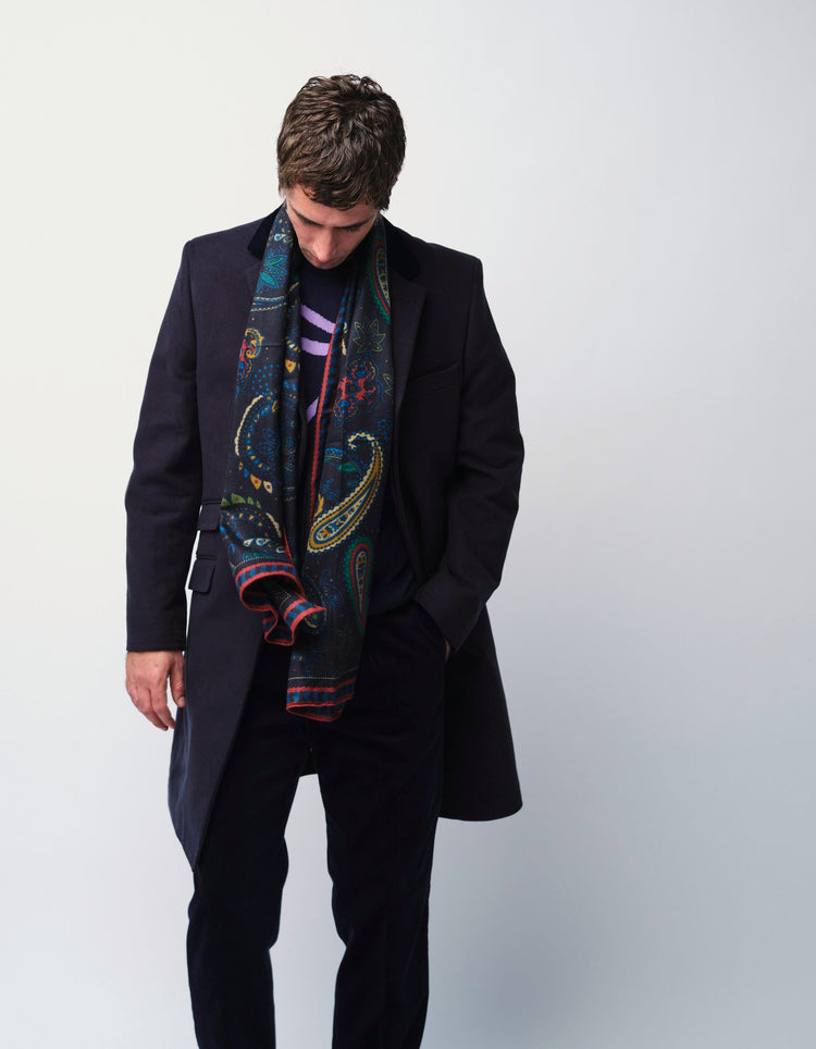 Midnight Paisley Silk & Cashmere Scarf - Gresham Blake Online