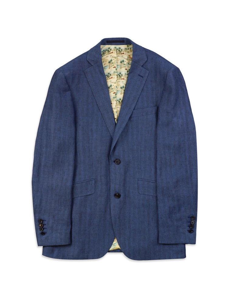 Navy & Black Herringbone Linen Suit - Gresham Blake Online