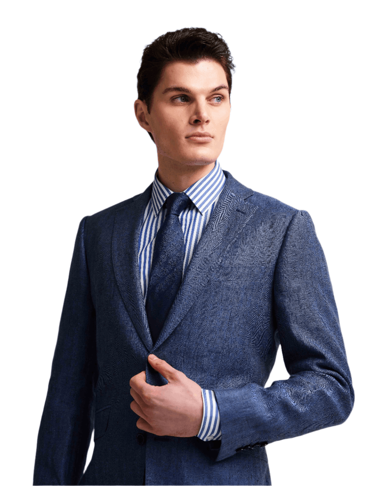 Navy & Black Herringbone Linen Suit - Gresham Blake Online