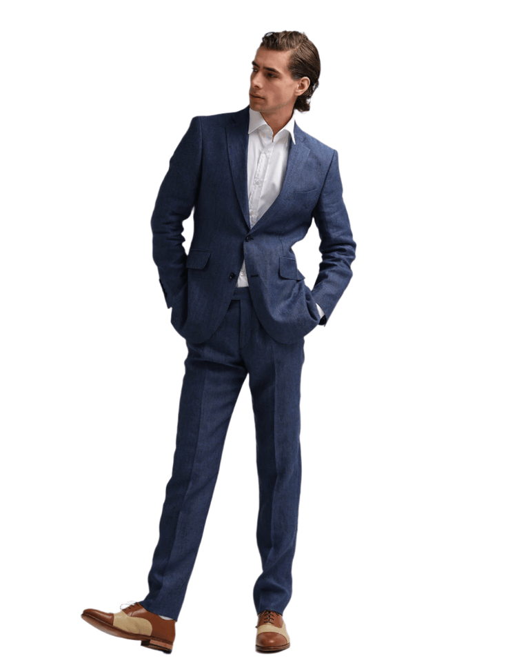 Navy & Black Herringbone Linen Suit - Gresham Blake Online
