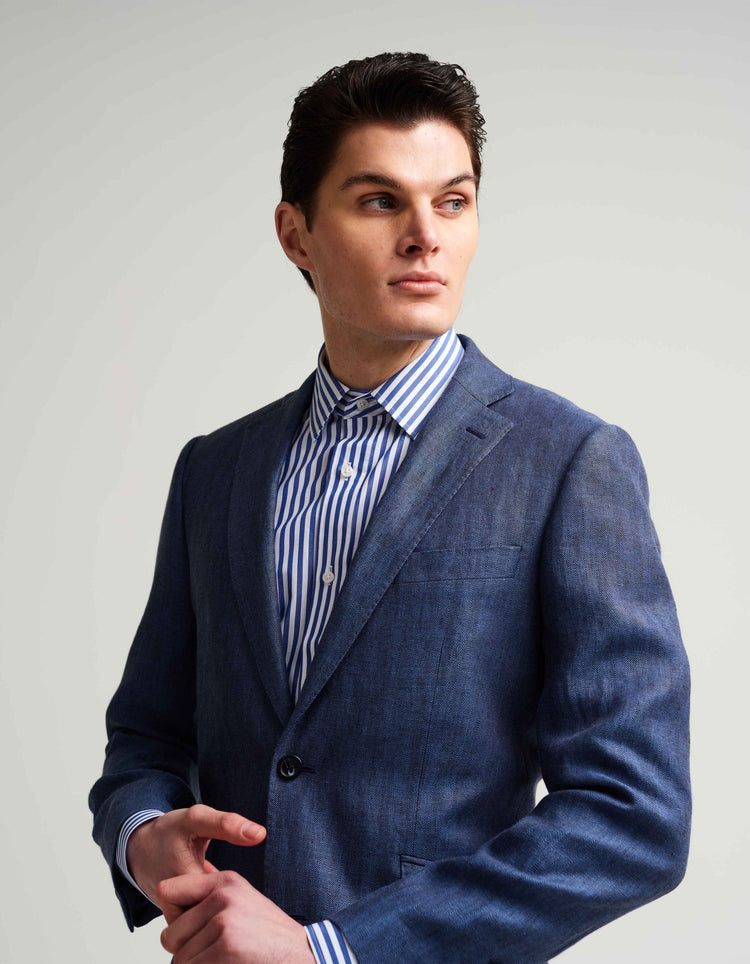 Navy & Black Herringbone Linen Suit - Gresham Blake Online