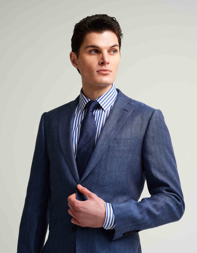 Navy & Black Herringbone Linen Suit - Gresham Blake Online