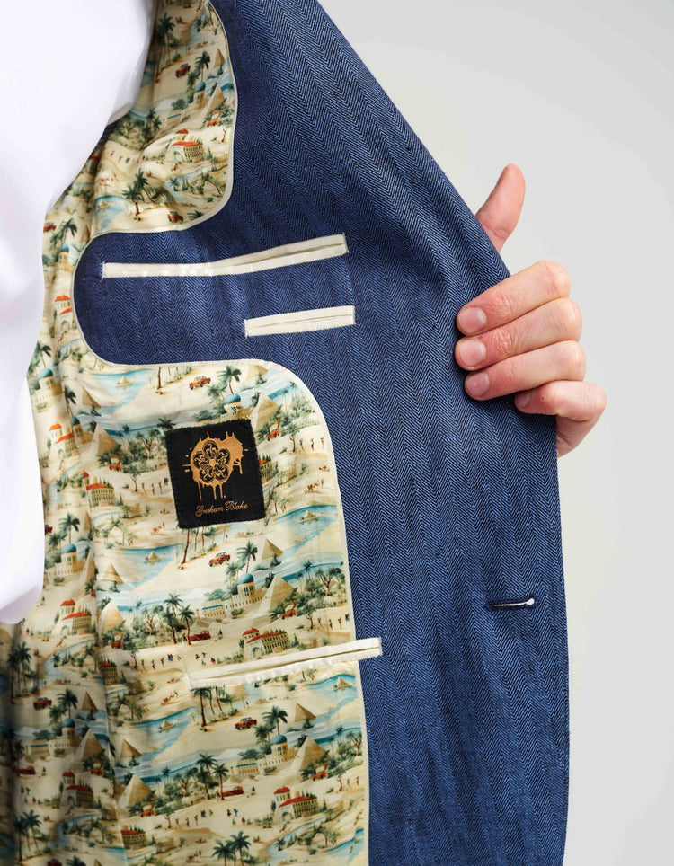 Navy & Black Herringbone Linen Suit - Gresham Blake Online