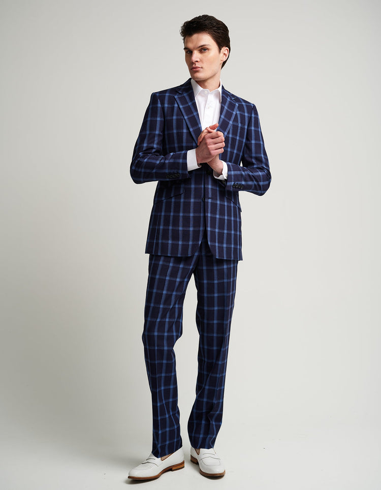 Navy & Blue Windowpane Suit - Gresham Blake Online