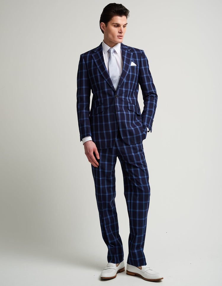 Navy & Blue Windowpane Suit - Gresham Blake Online
