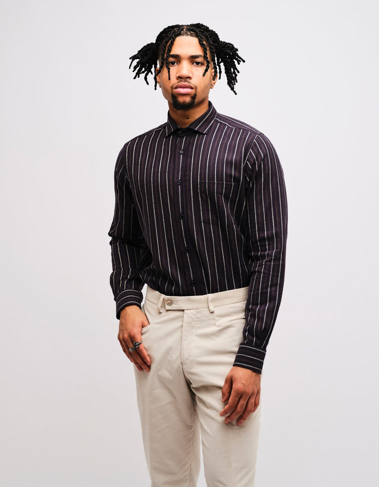 Navy Casual Stripe Shirt - Gresham Blake Online