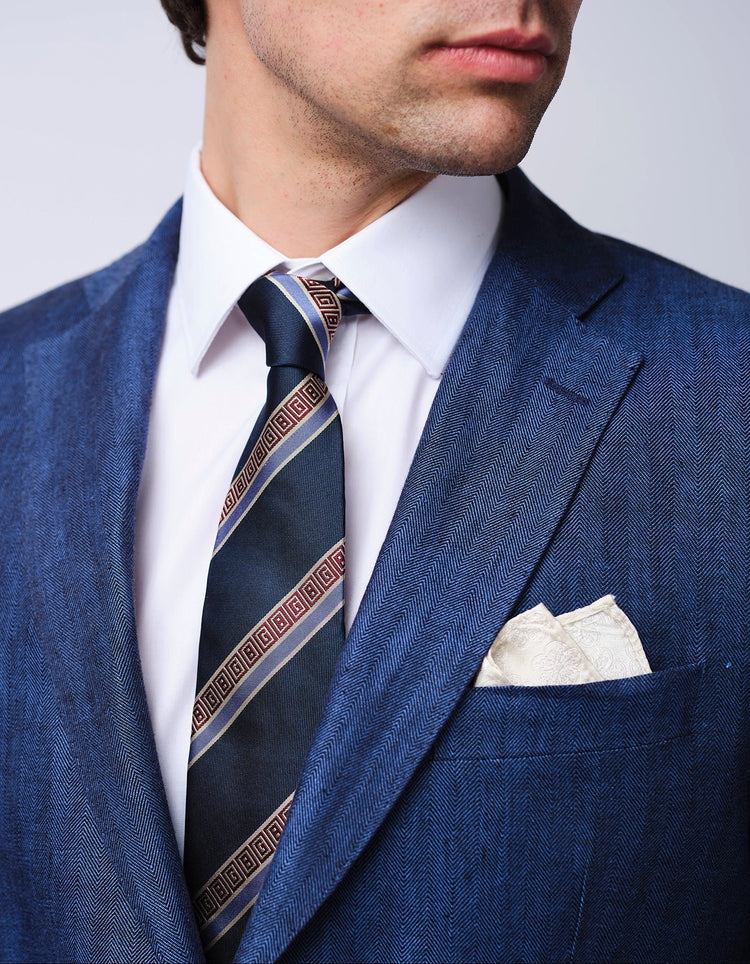 Navy Herringbone Linen Suit - Gresham Blake Online