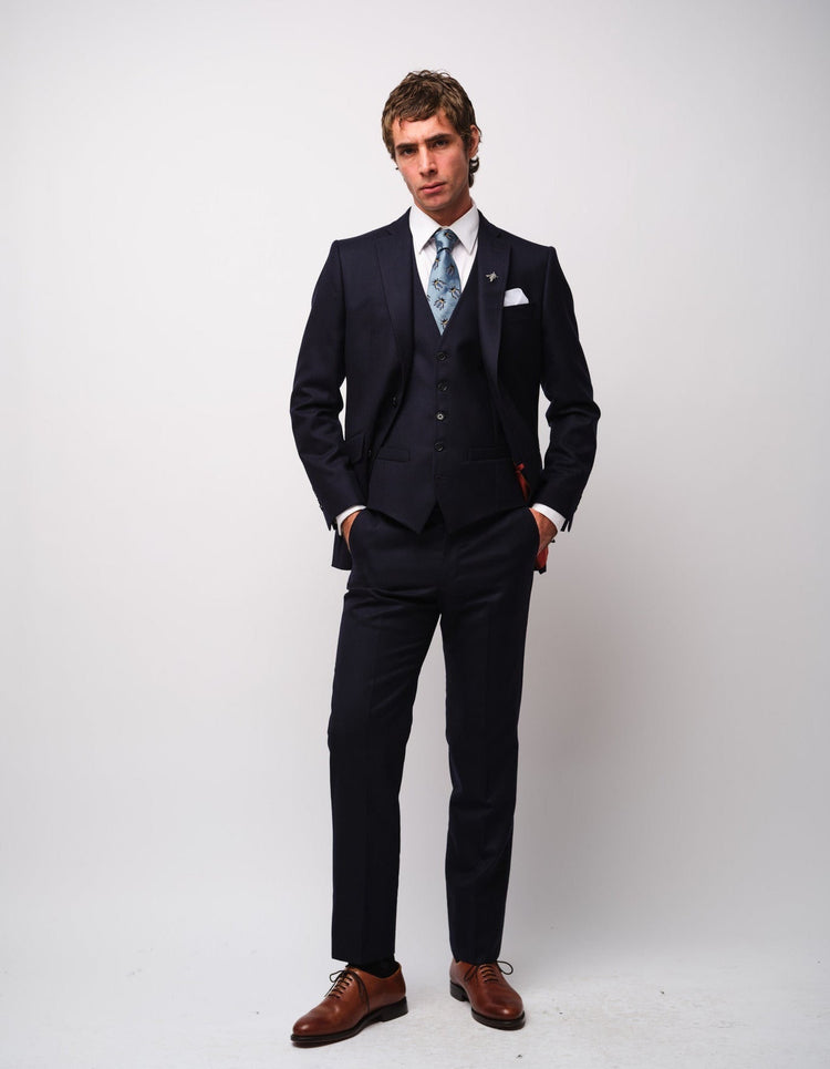 Navy Merino Wool Twill Suit - Gresham Blake Online