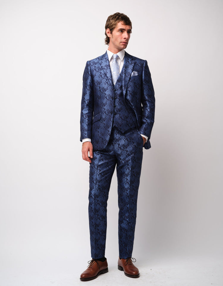 Navy Roses Jacquard Suit - Gresham Blake Online