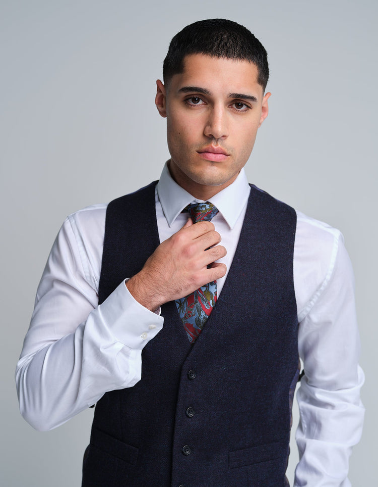 Navy Tweed Waistcoat - Gresham Blake Online