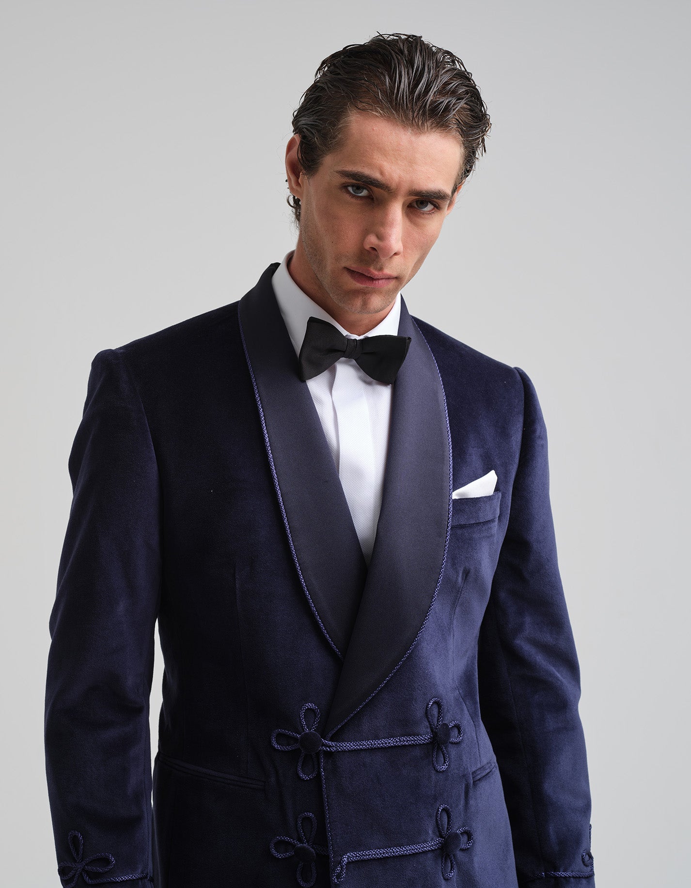 Navy Velvet Double-Breasted Smoking Jacket Gresham Blake Online