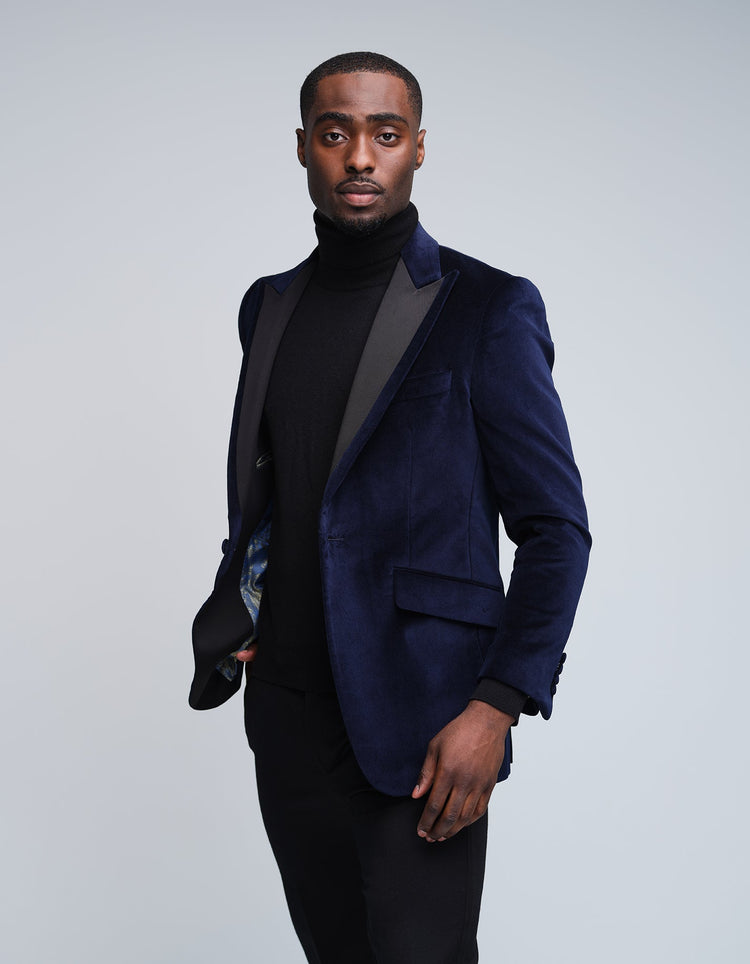 Navy Velvet Jacket - Gresham Blake Online