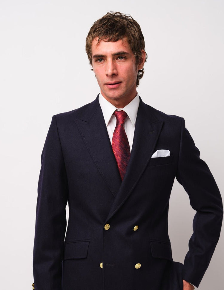 Navy Wool Double Breasted Jacket - Gresham Blake Online