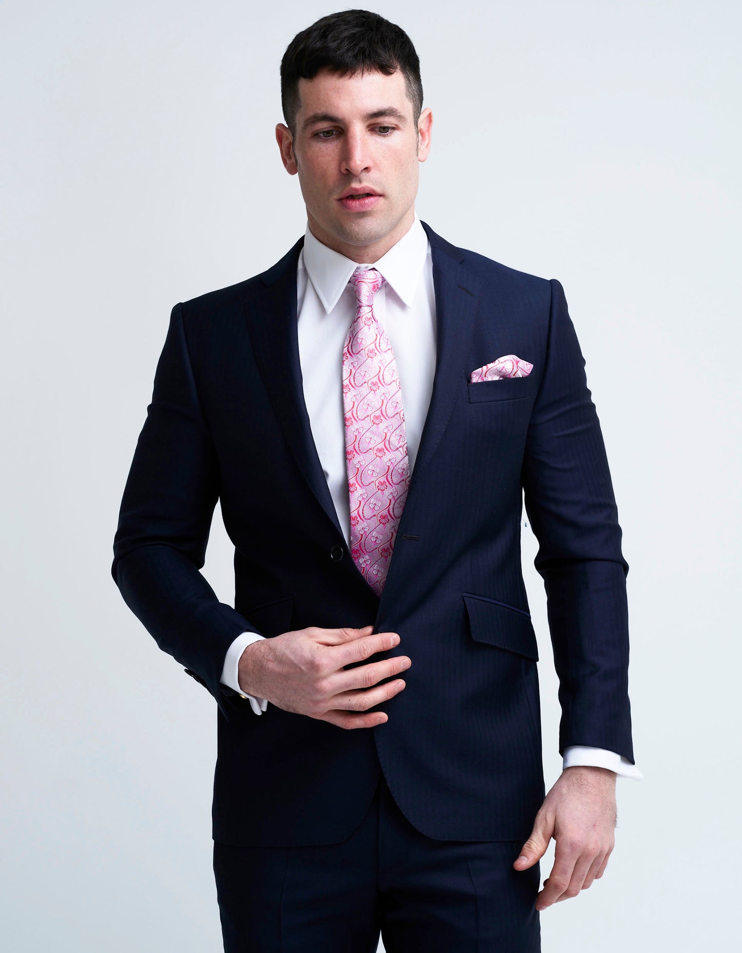 Navy herringbone suit