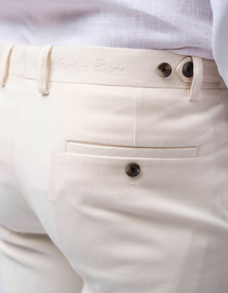 Off - White Cotton Stretch Chino - Gresham Blake Online