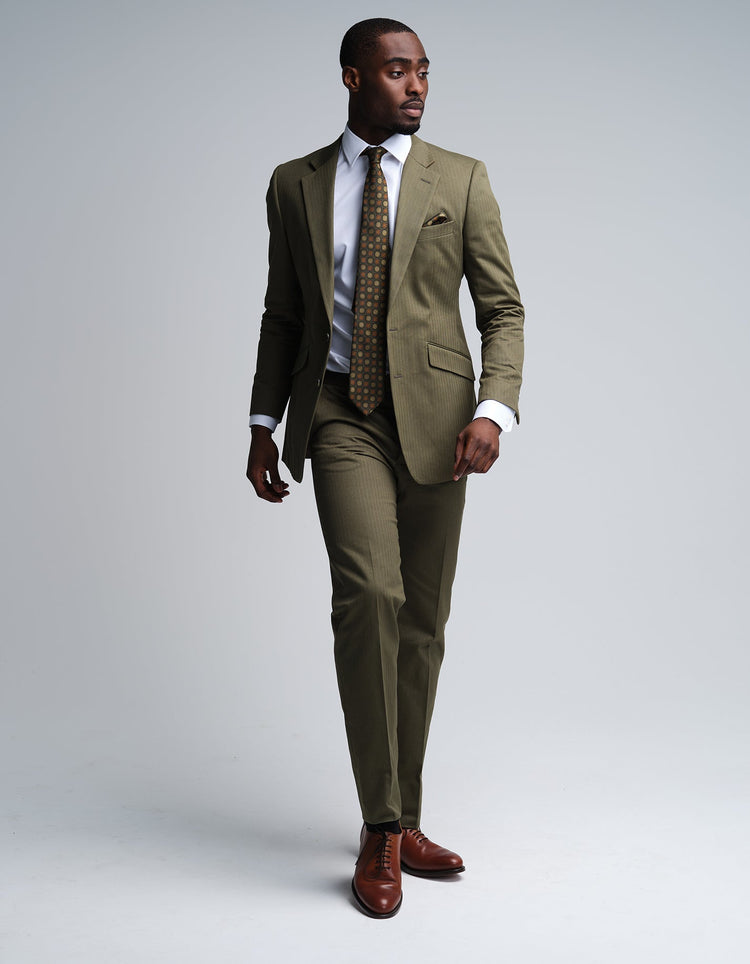Olive Herringbone Suit - Gresham Blake Online