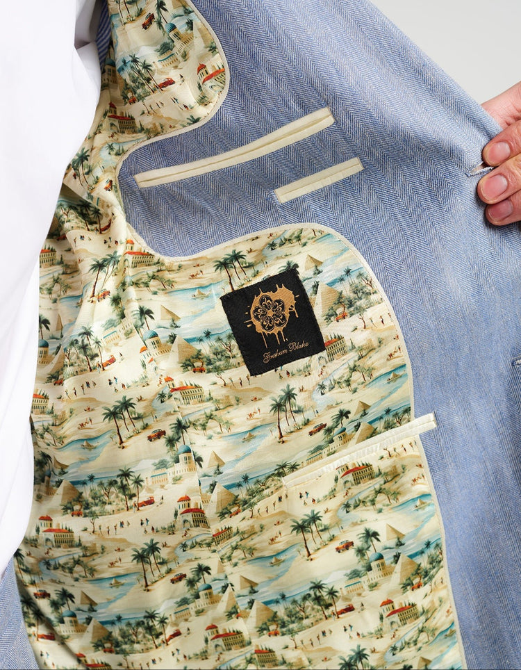 Pale Blue Herringbone Linen Suit - Gresham Blake Online