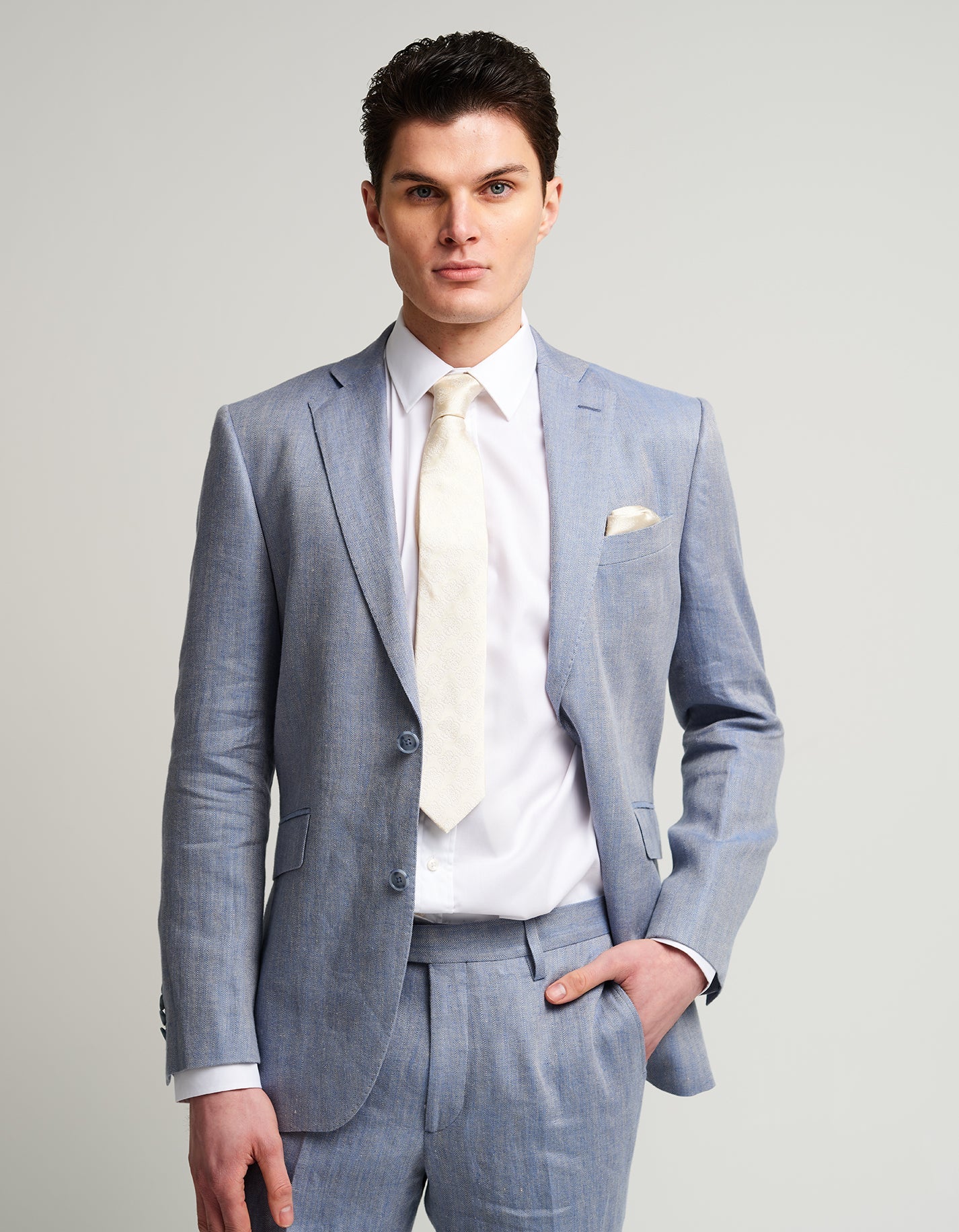 Pale Blue Herringbone Linen Suit Gresham Blake Online