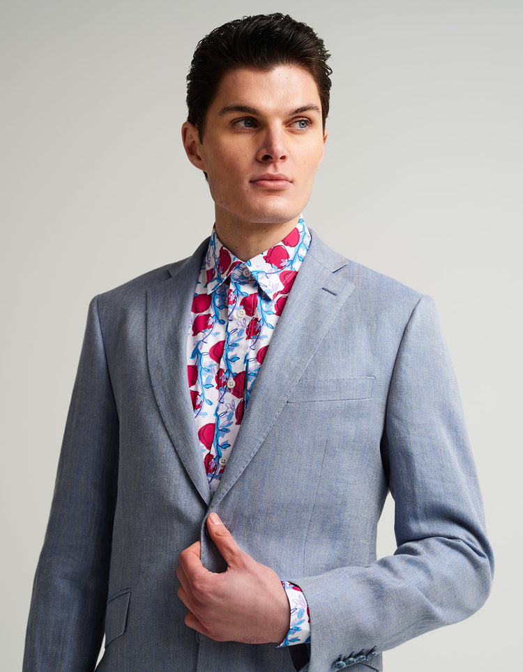 Pale Blue Herringbone Linen Suit - Gresham Blake Online