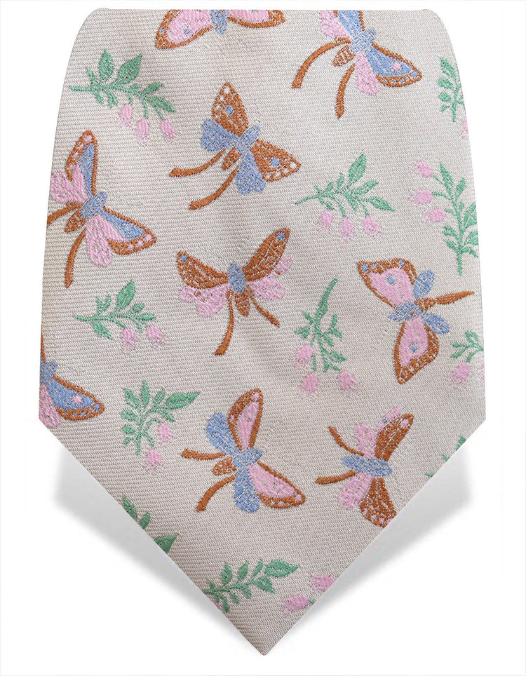 Pink & Cream Butterfly Silk Tie - Gresham Blake Online