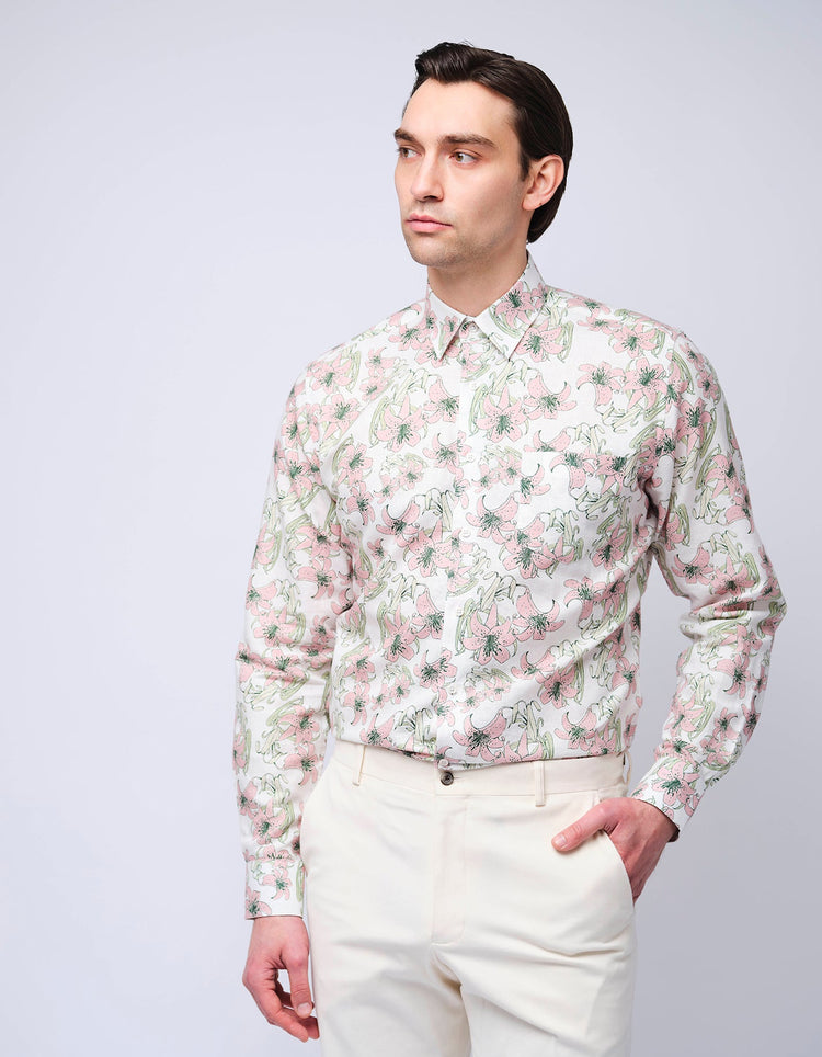 Pink Lilies Linen Shirt - Gresham Blake Online