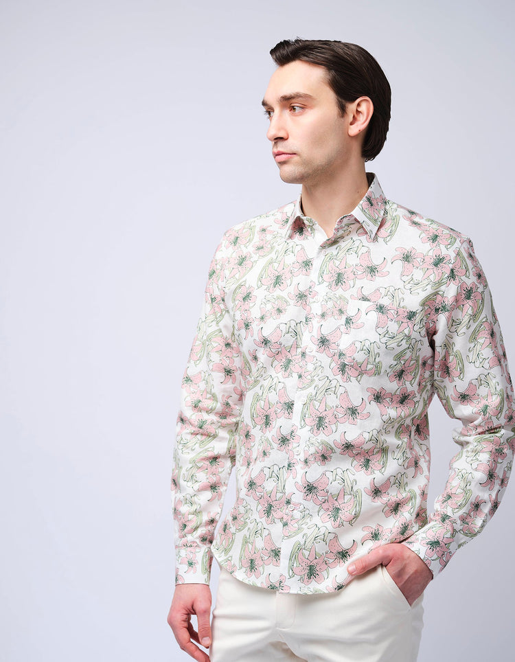 Pink Lilies Linen Shirt - Gresham Blake Online