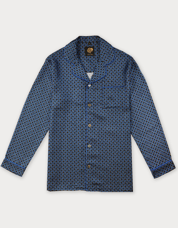 Blue Geometric Silk Pyjamas
