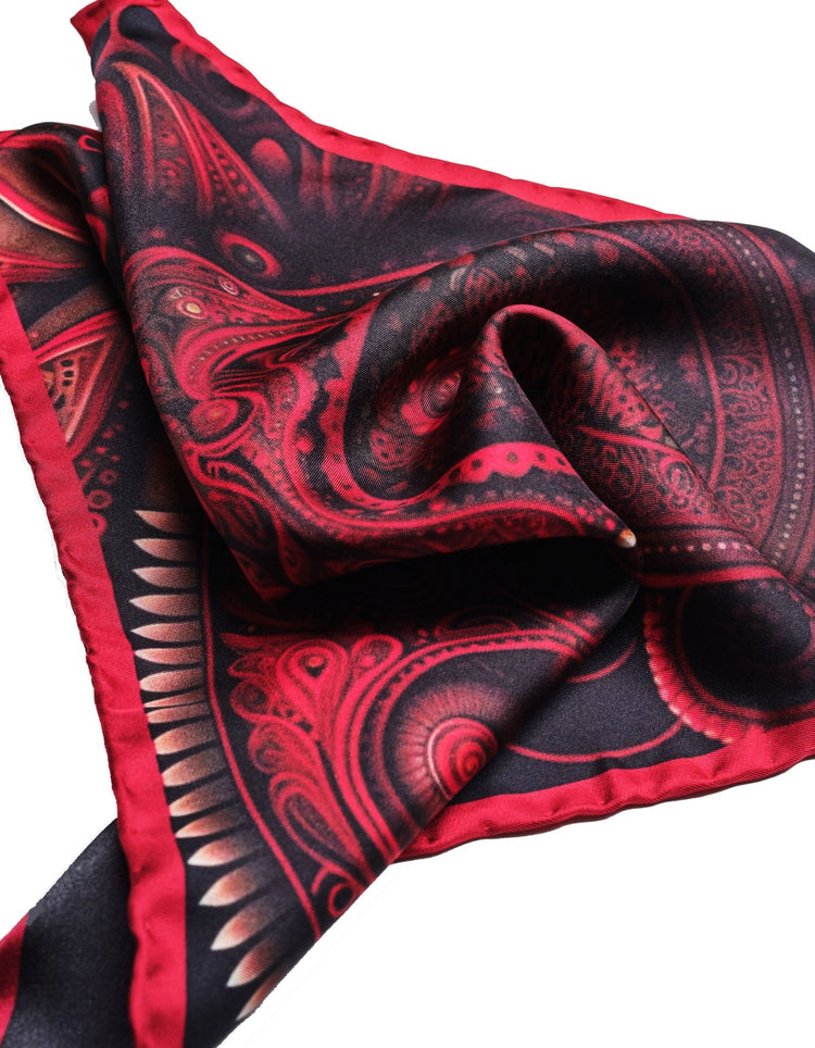 Red Modern Paisley Silk Pocket Square - Gresham Blake Online