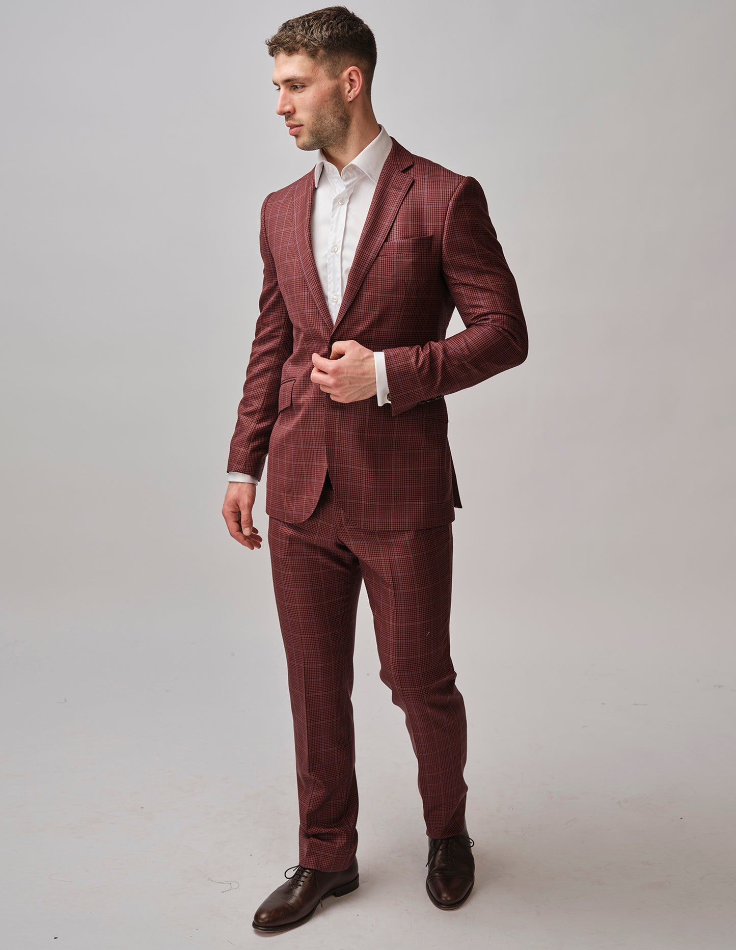 Red & Black Check Wool 2 Piece Suit