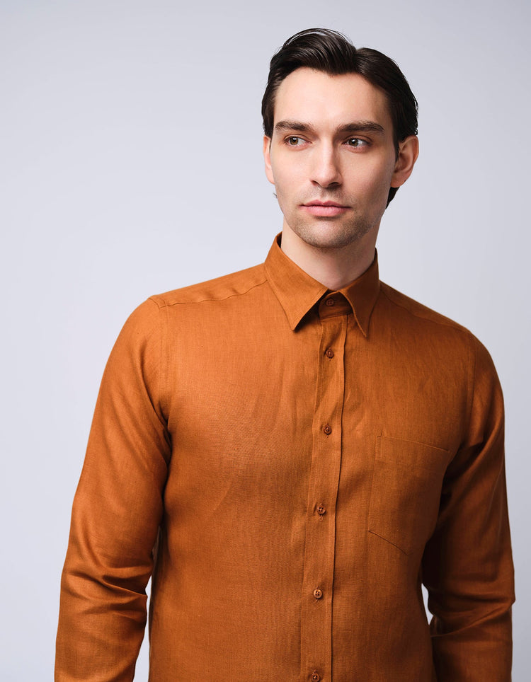 Rust Linen Shirt - Gresham Blake Online