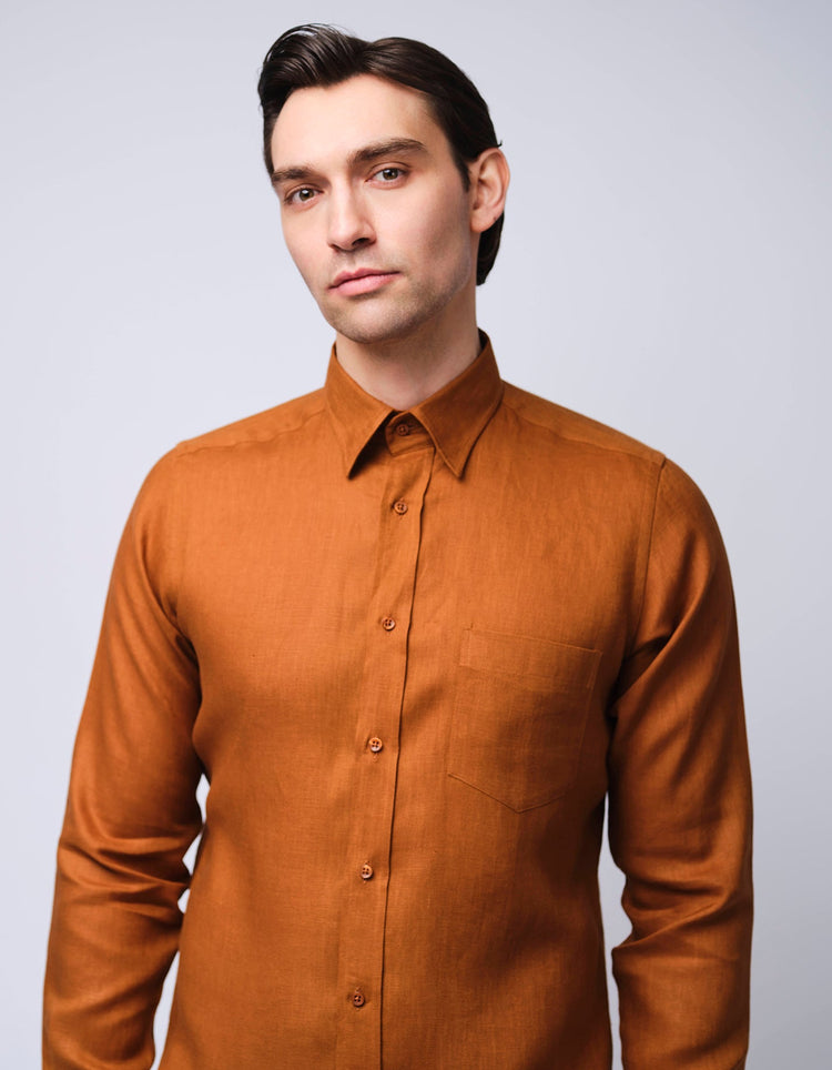 Rust Linen Shirt - Gresham Blake Online