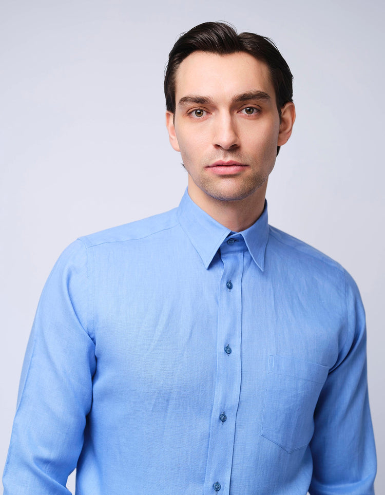 Sky Blue Linen Shirt - Gresham Blake Online